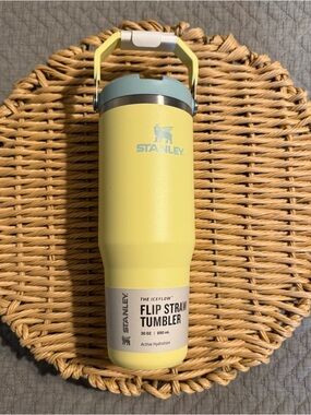 Stanley Yellow Tumbler with Light Blue Lid and Yellow Handle